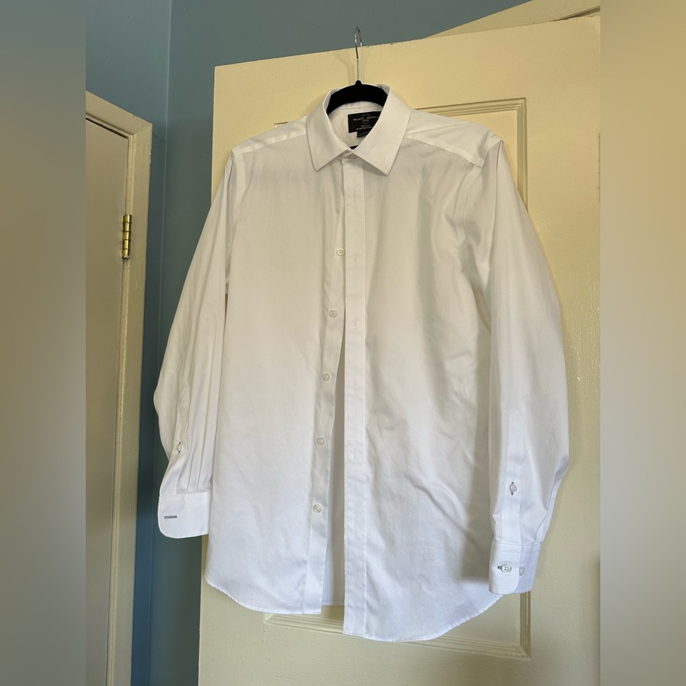 Black and Brown 1826 Fitted Non-iron Men White Dress Shirt Size 14 1/2